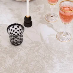 Nappe pur coton 220 g/m² motif jacquard beige Mille esprit jardins chanvre