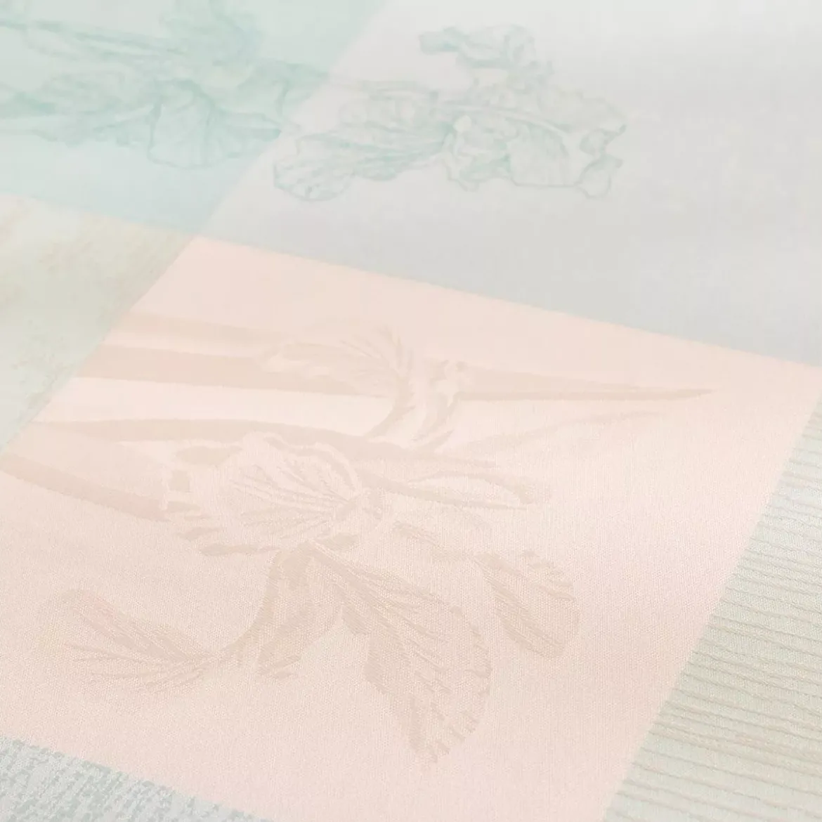 Nappe pur coton 220 g/m² motif jacquard bleu beige Mille iris d'eau aqua
