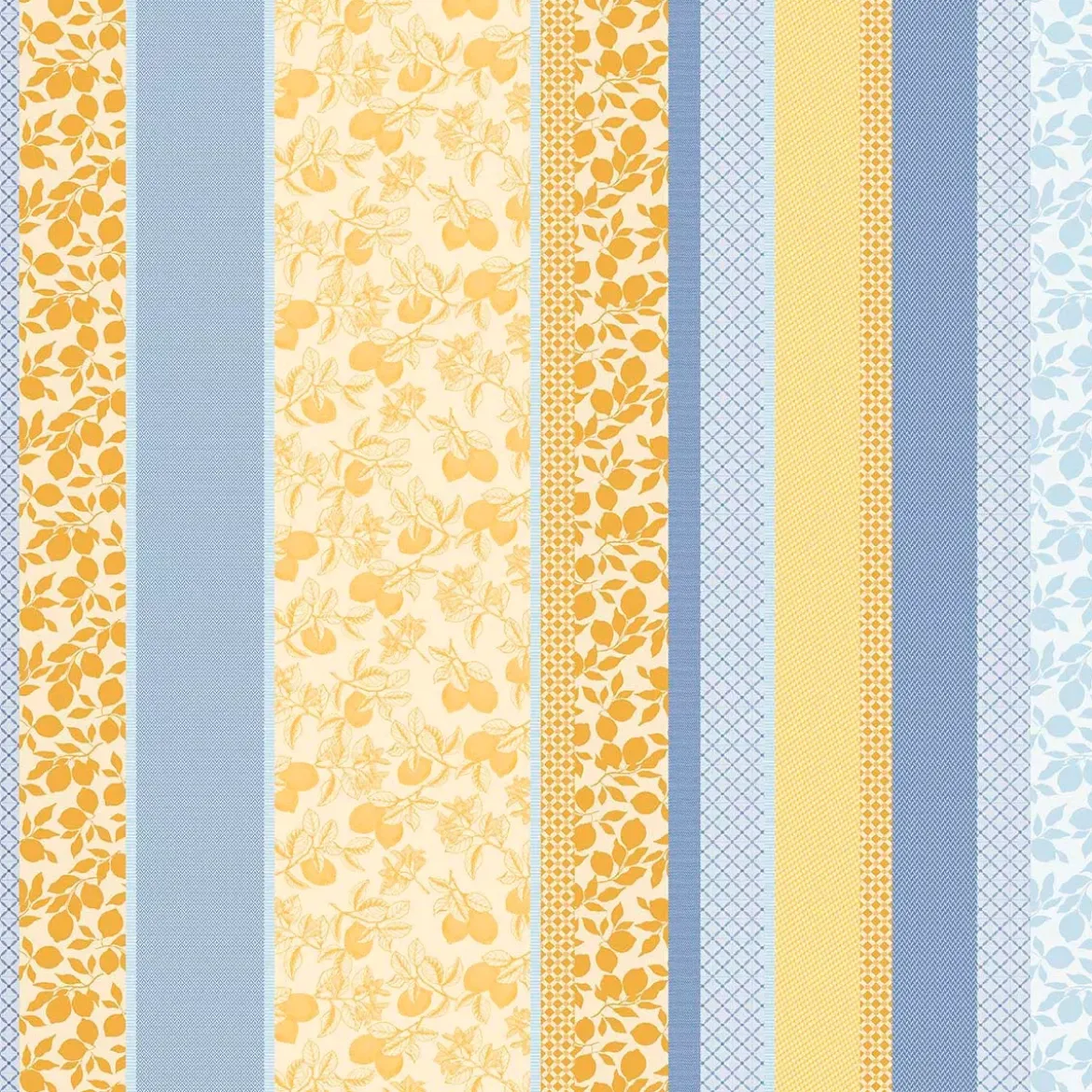 Nappe pur coton 220 g/m² motif jacquard bleu jaune Mille citrons provence