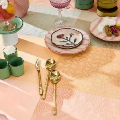 Nappe pur coton 205 g/m² motif jacquard rose jaune Mille empreintes pastel
