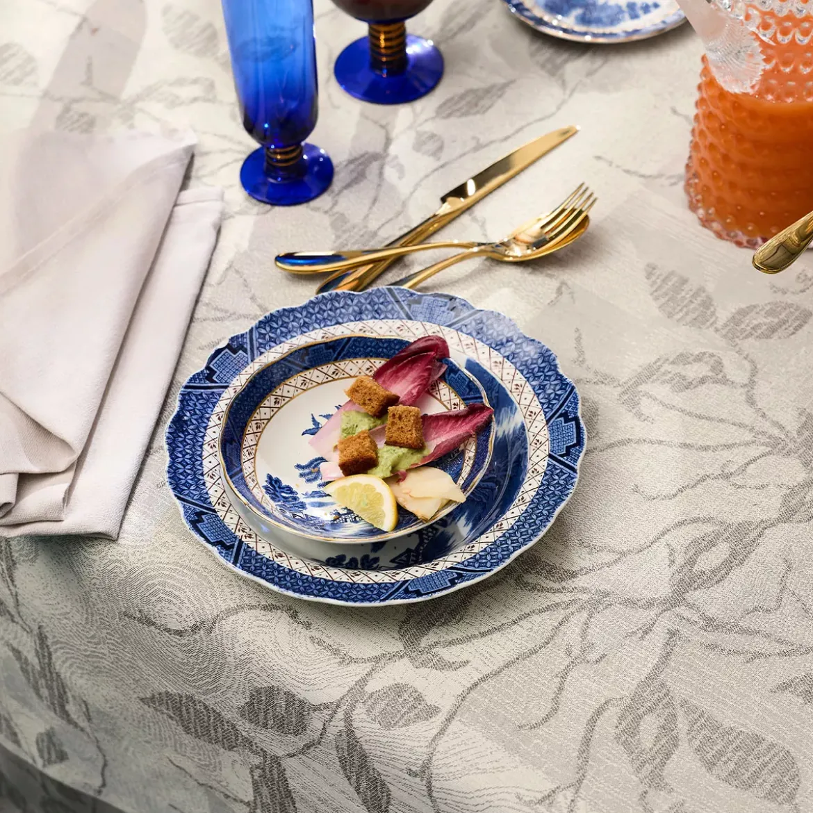 Nappe pur coton 220 g/m² motif jacquard gris anthracite Mille prunus silver