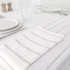 Nappe pur coton lavé motif jacquard blanc orange Rimini terracotta