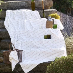 Nappe pur coton lavé motif jacquard blanc orange Rimini terracotta