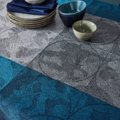 Nappe pur coton motif jacquard bleu Mille spheres nocturne