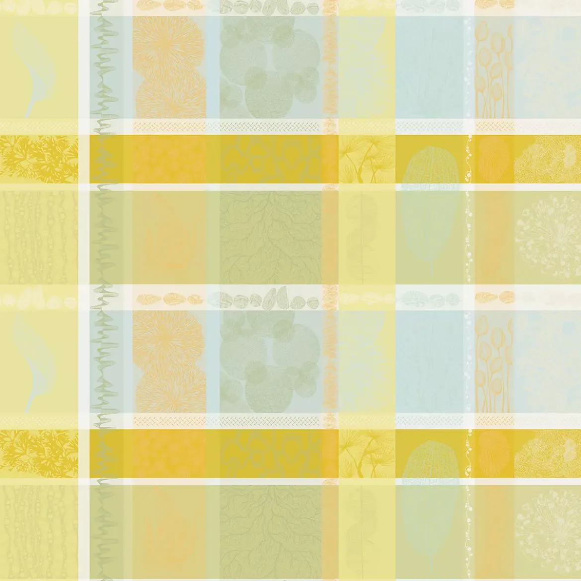Nappe pur coton motif jacquard jaune vert Mille lieues aube