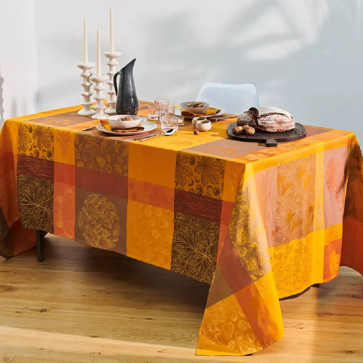 Nappe pur coton motif jacquard orange Mille bois d'automne potiron