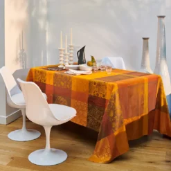 Nappe pur coton motif jacquard orange Mille bois d'automne potiron