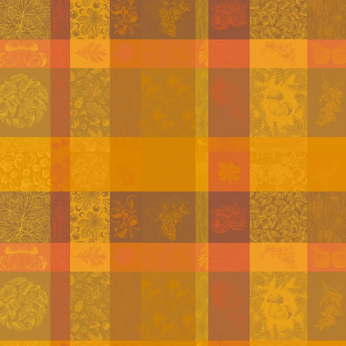 Nappe pur coton motif jacquard orange Mille bois d'automne potiron
