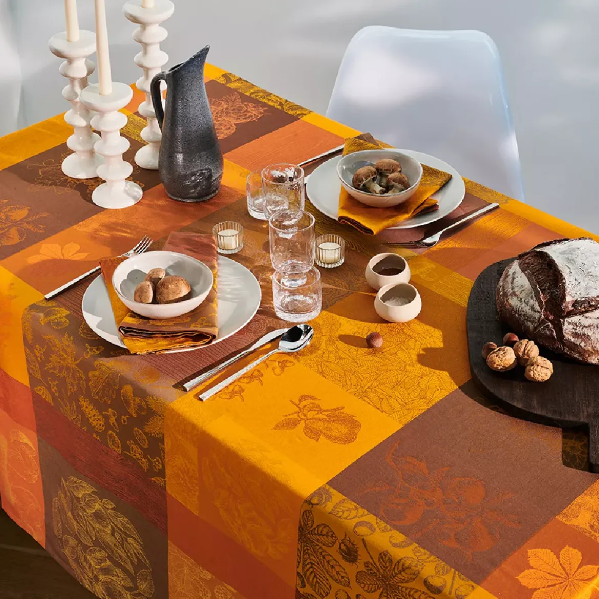 Nappe pur coton motif jacquard orange Mille bois d'automne potiron