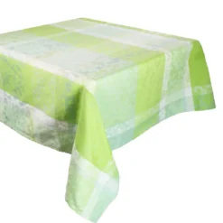 Nappe pur coton motif jacquard vert Mille dentelles prairie