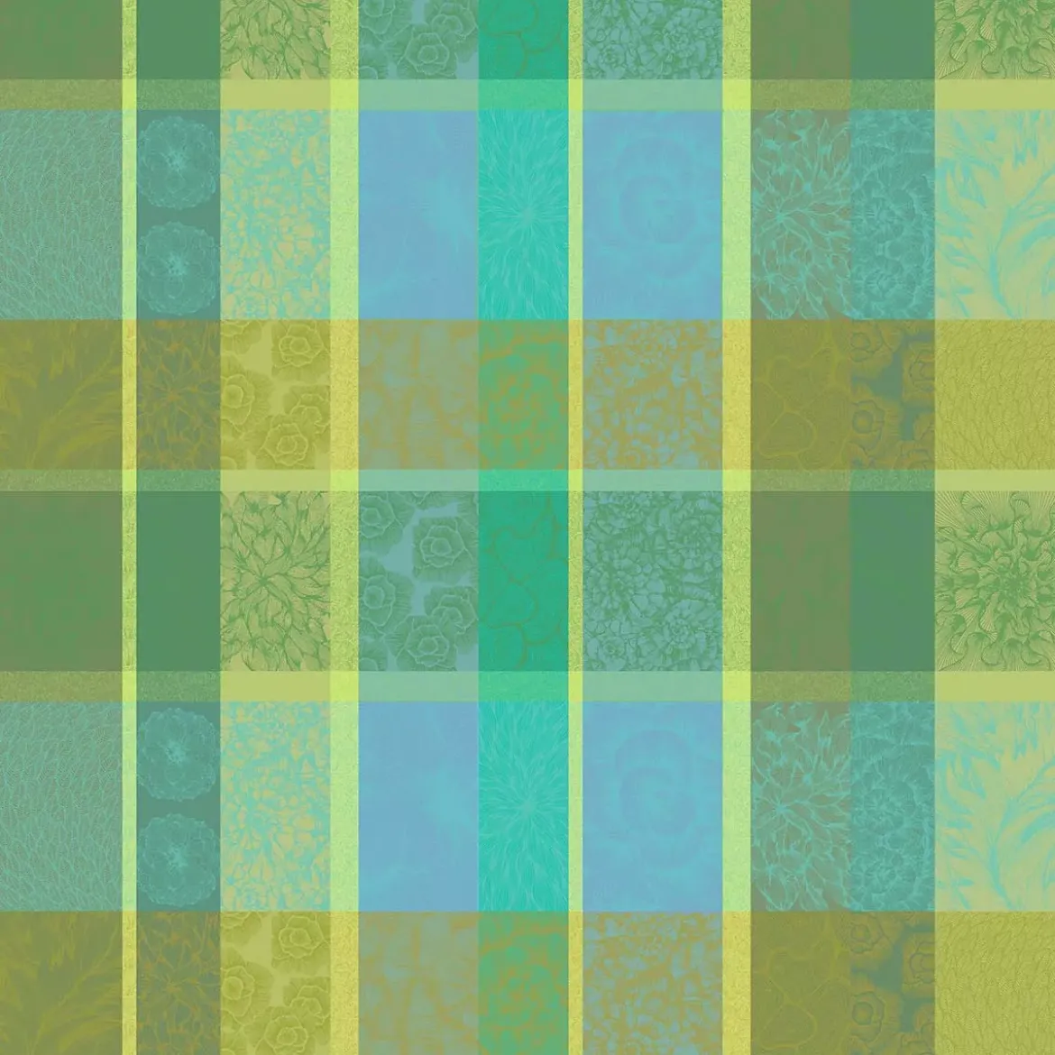 Nappe pur coton motif jacquard vert Mille petales chlorophylle