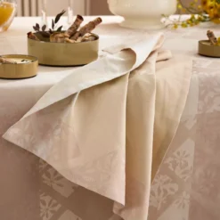 Nappe pur coton motif jacquard beige Mille pistils naturel