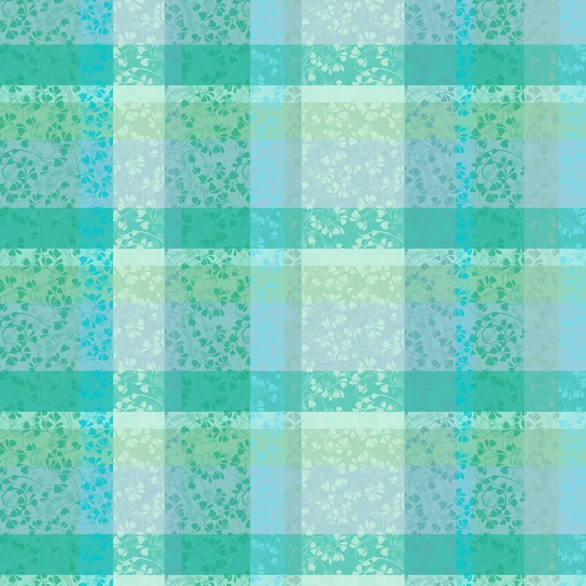 Nappe pur coton motif jacquard bleu vert Mille feuillages turquoise
