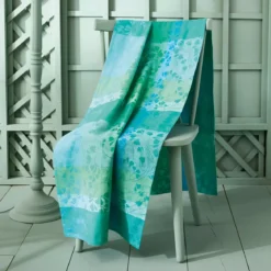 Nappe pur coton motif jacquard bleu vert Mille feuillages turquoise
