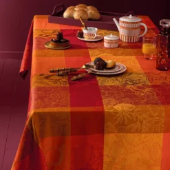 Nappe pur coton motif jacquard orange rouge Mille senteurs epices