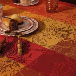 Nappe pur coton motif jacquard orange rouge Mille senteurs epices