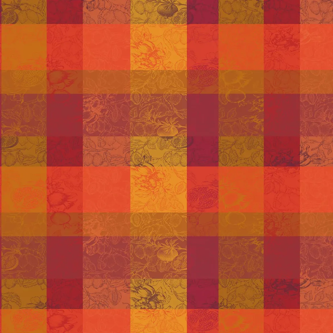 Nappe pur coton motif jacquard orange rouge Mille senteurs epices