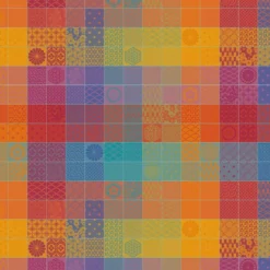 Nappe pur coton motif jacquard orange violet Mille hana floralies
