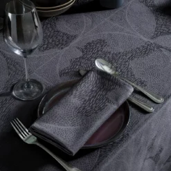 Nappe pur coton motif jacquard bleu Mille gouttes metal