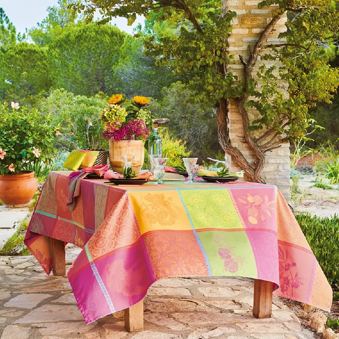Nappe pur coton motif jacquard multicolore Mille tutti frutti smoothie