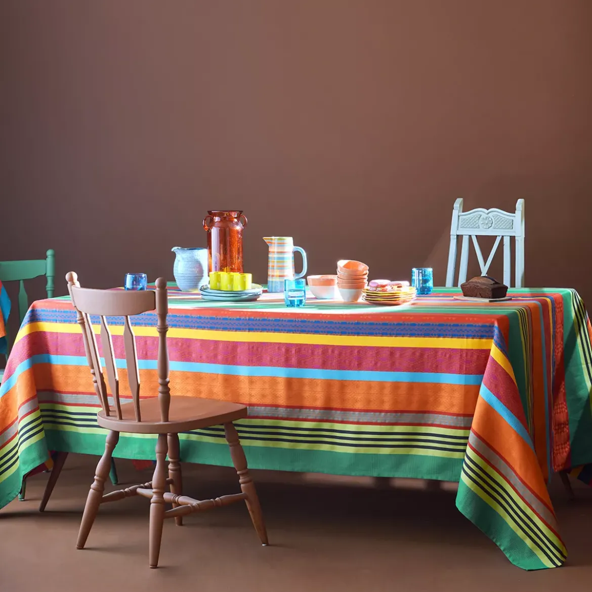 Nappe pur coton motif jacquard multicolore Mille arizona pampa