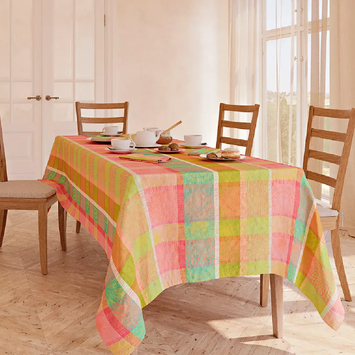 Nappe pur coton motif jacquard multicolore Mille auras printemps