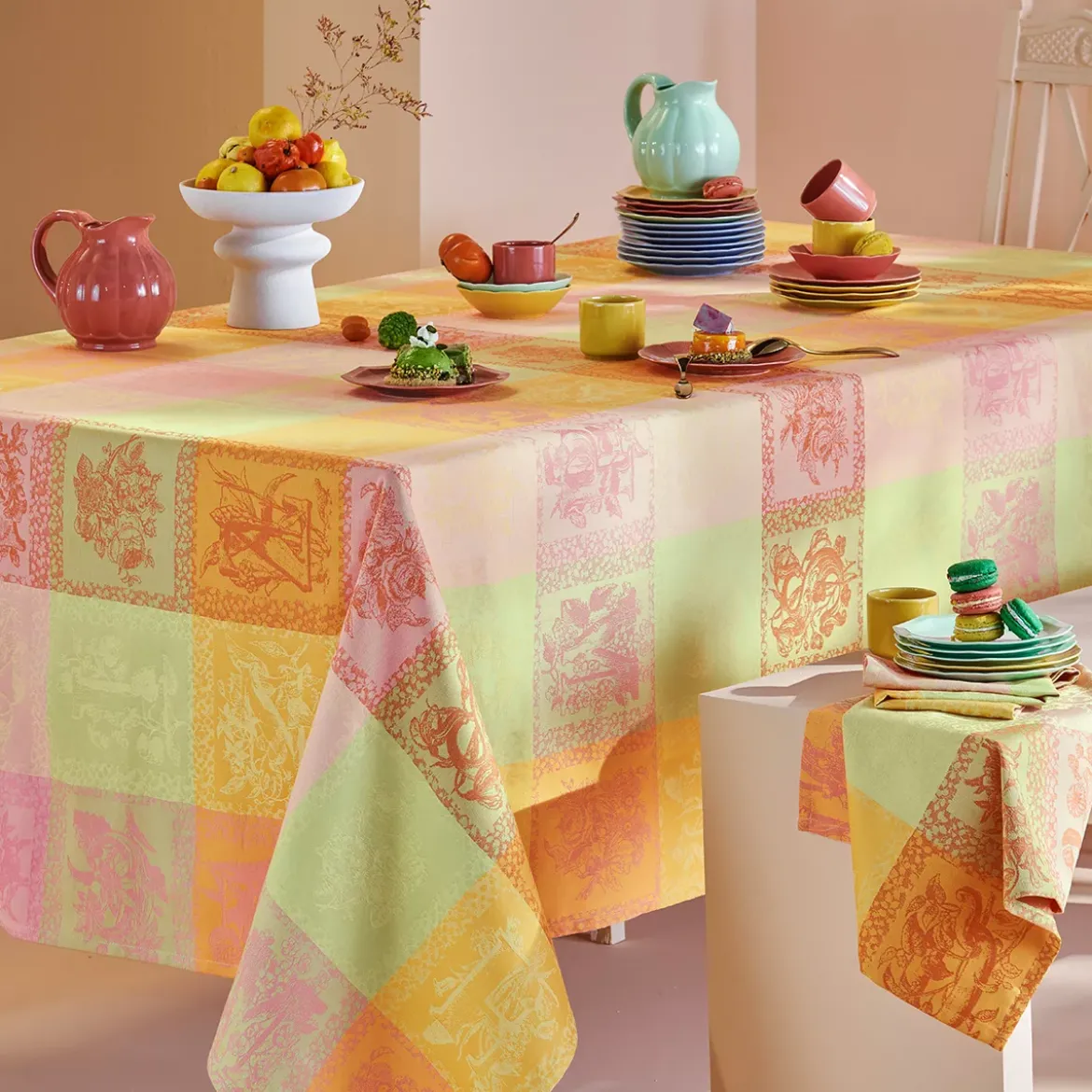 Nappe pur coton motif jacquard multicolore Mille abecedaire chatoyant