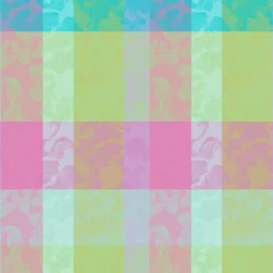 Nappe pur coton motif jacquard bleu rose vert Mille vertiges ara