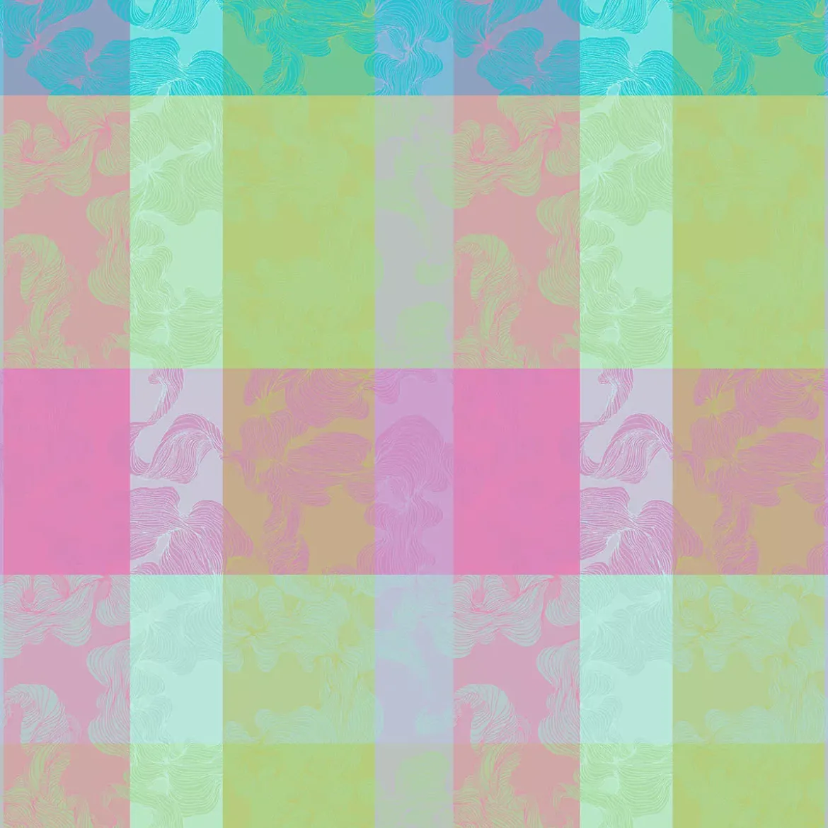 Nappe pur coton motif jacquard bleu rose vert Mille vertiges ara