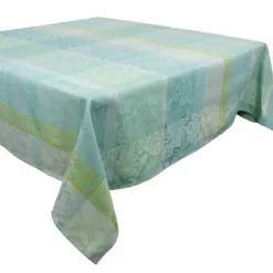 Nappe pur coton motif jacquard vert Mille venusta aqua