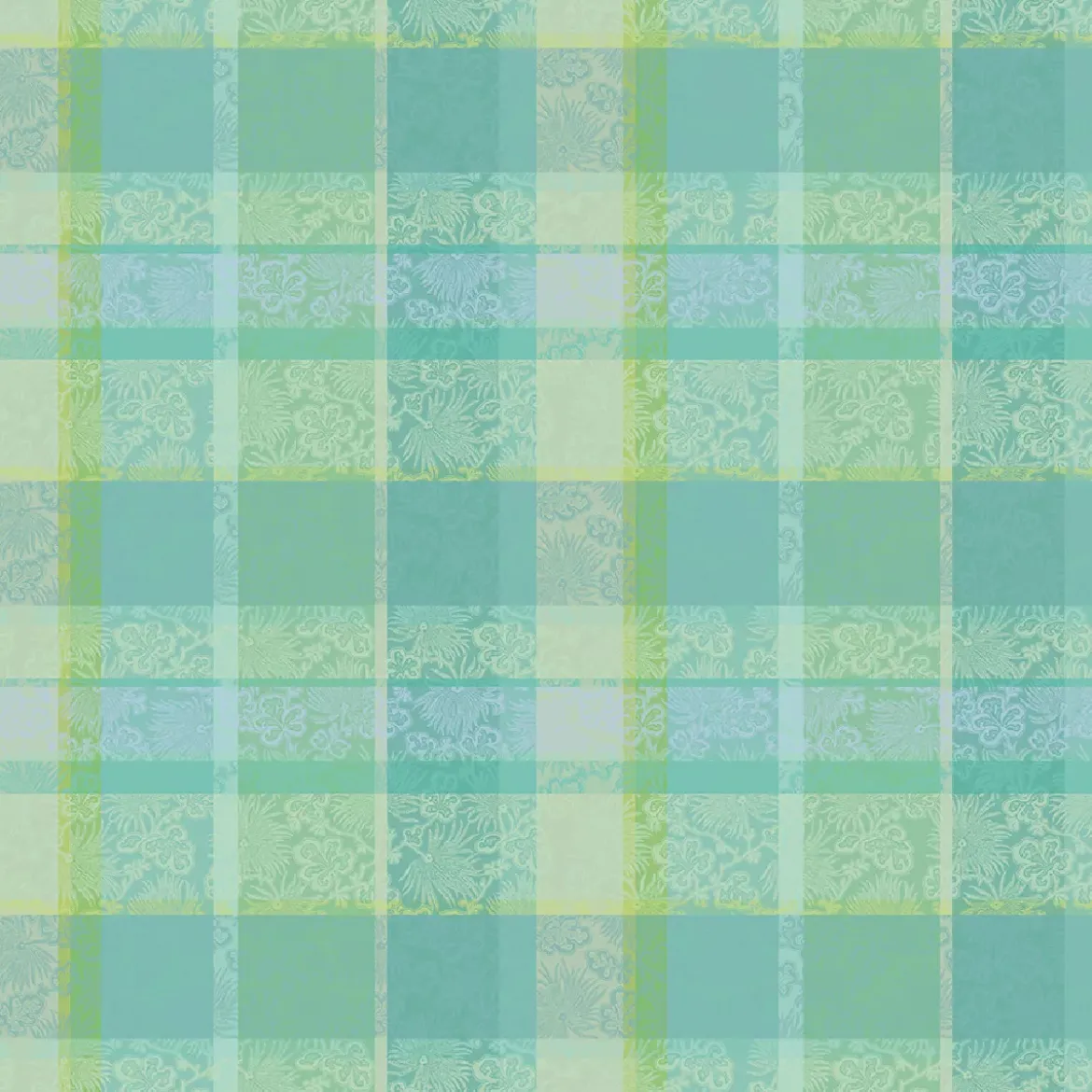 Nappe pur coton motif jacquard vert Mille venusta aqua