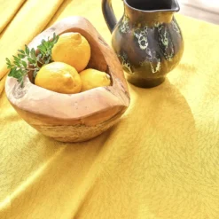 Nappe pur coton motif jacquard jaune Paradia curry