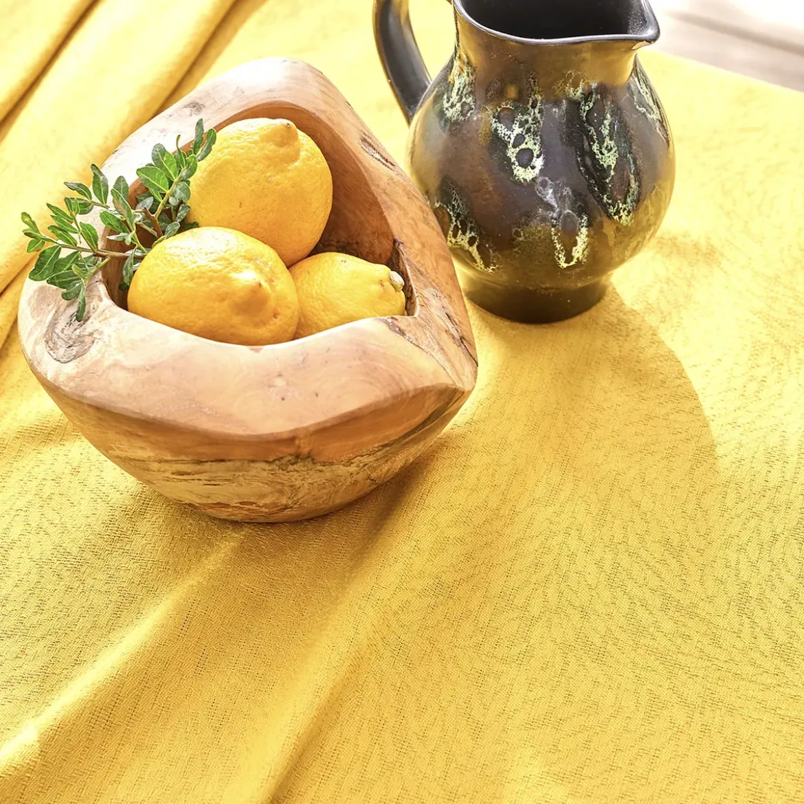 Nappe pur coton motif jacquard jaune Paradia curry