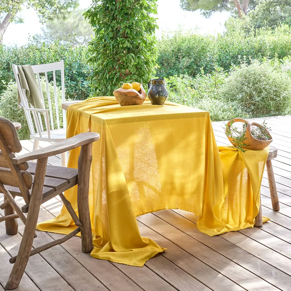 Nappe pur coton motif jacquard jaune Paradia curry