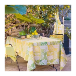 Nappe pur coton motif jacquard jaune Mille citrus fresh