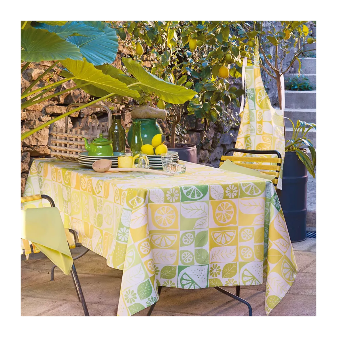 Nappe pur coton motif jacquard jaune Mille citrus fresh