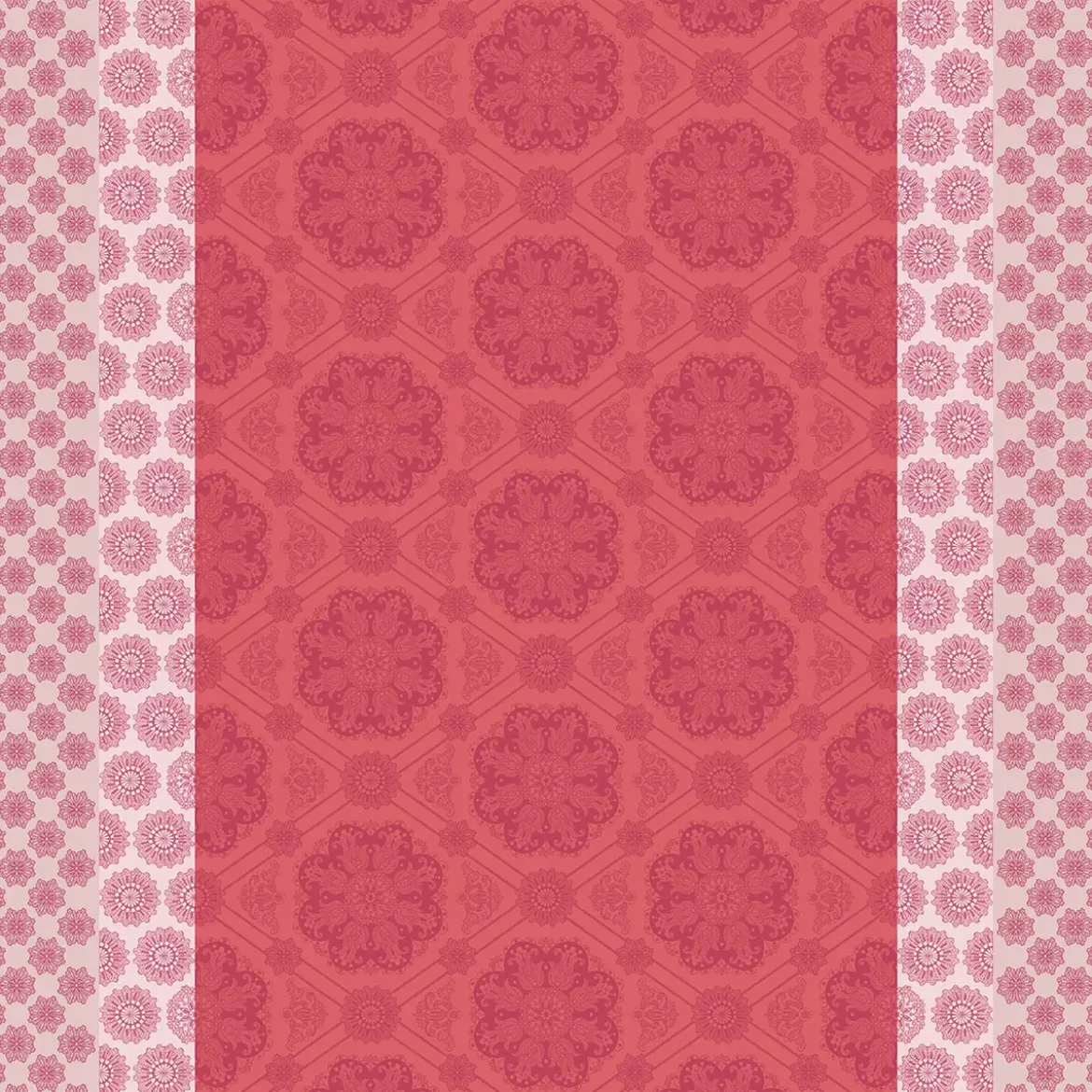 Nappe pur coton motif jacquard rose Mille rosaces framboise
