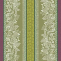 Nappe pur coton motif jacquard vert Mille botanique mousse