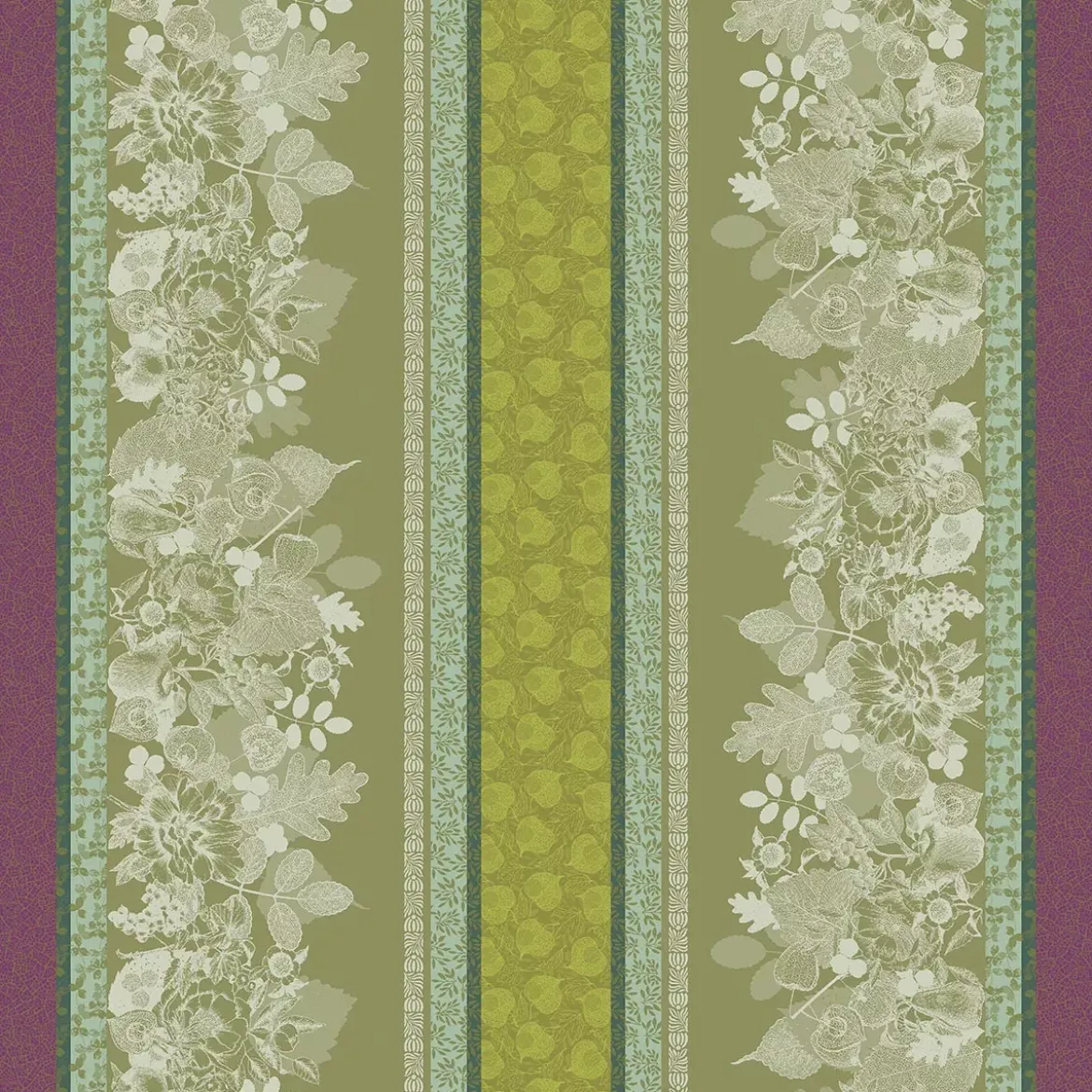 Nappe pur coton motif jacquard vert Mille botanique mousse