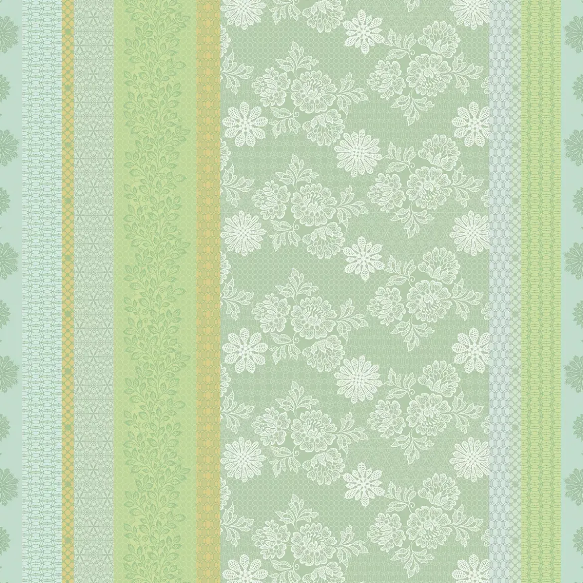 Nappe pur coton motif jacquard vert Mille lace amande