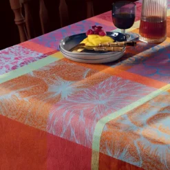 Nappe pur coton motif jacquard multicolore Mille petales floralies
