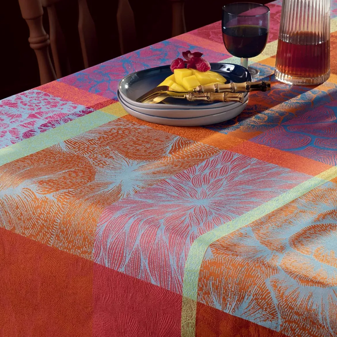 Nappe pur coton motif jacquard multicolore Mille petales floralies