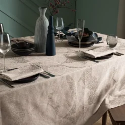 Nappe pur coton motif jacquard brun Mille gouttes taupe
