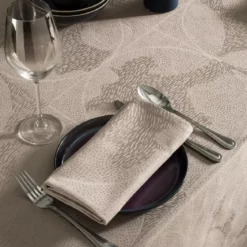 Nappe pur coton motif jacquard brun Mille gouttes taupe
