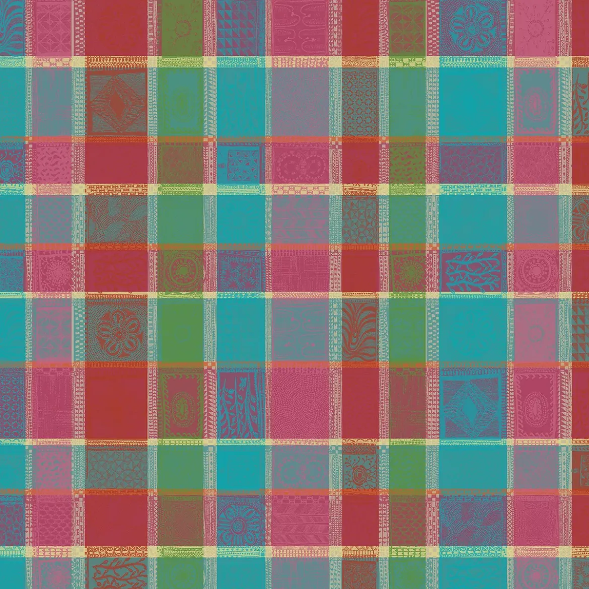Nappe pur coton motif jacquard multicolore Mille wax cocktail