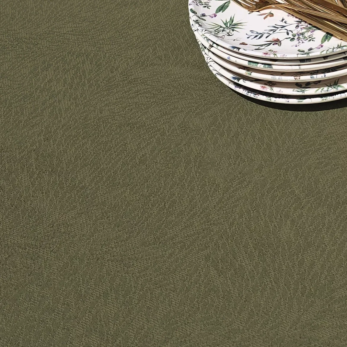 Nappe pur coton motif jacquard vert Paradia kaki