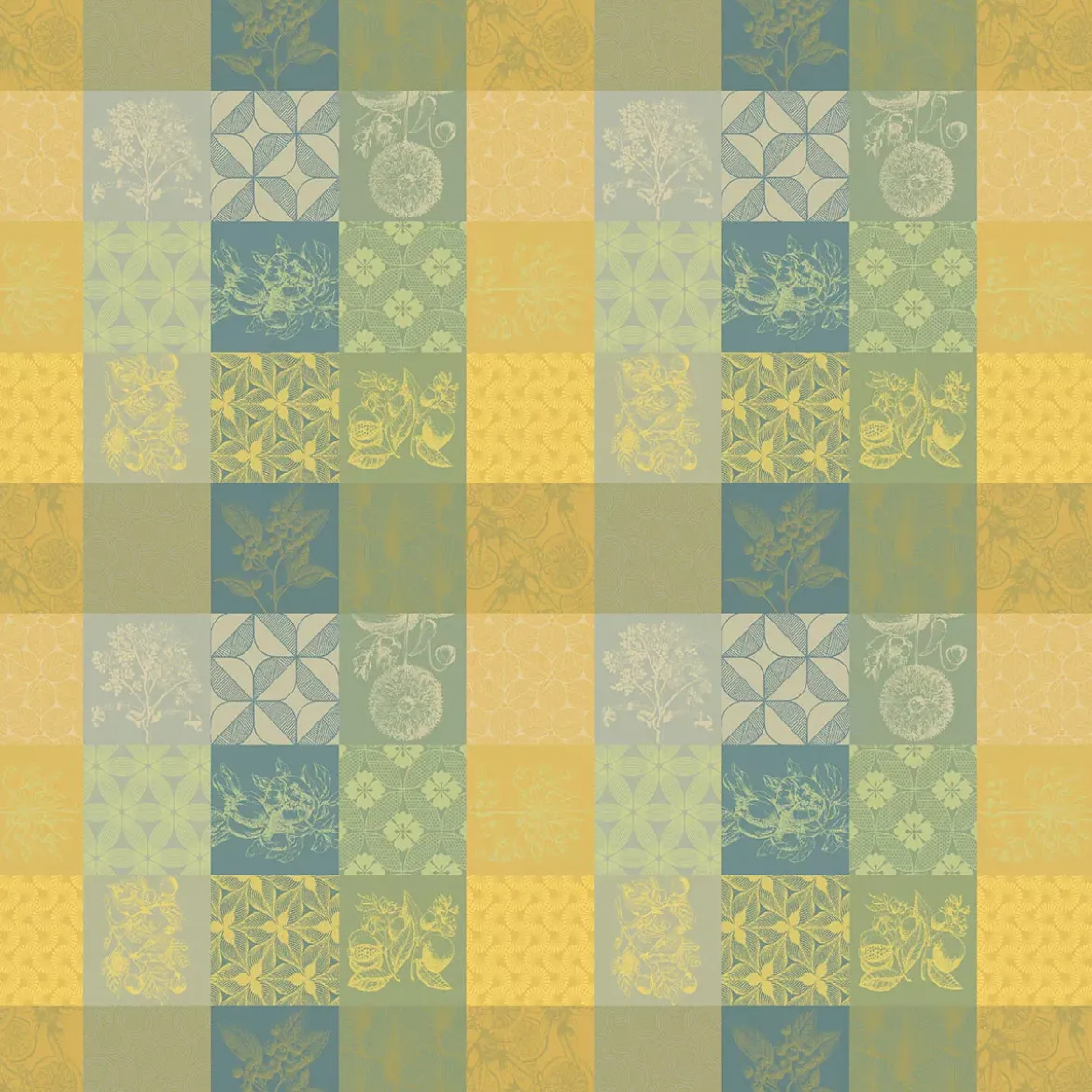 Nappe pur coton motif jacquard jaune vert Mille parfums limoni