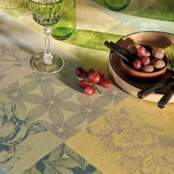 Nappe pur coton motif jacquard jaune vert Mille parfums limoni