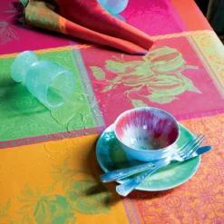 Nappe pur coton motif jacquard multicolore Mille tutti frutti sangria