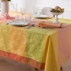 Nappe pur coton motif jacquard multicolore Mille esprit jardin chatoyant